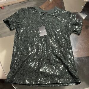 DKNY green bedazzled top. Size S